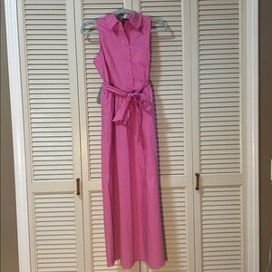 Maggy London Tie Waist Sleeveless Stretch Poplin Maxi Shirtdress